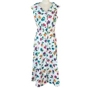 Dennis Goldsmith 80’s Vintage 100% Cotton White Floral Sleeveless Dress 13